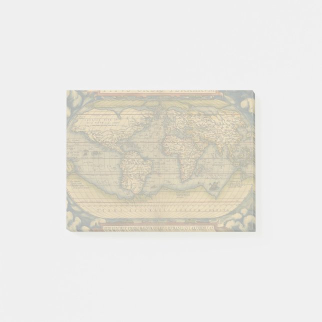 Ortelius 1570 Världskarta: Antik Kartografi Post-it Block (Framsida)