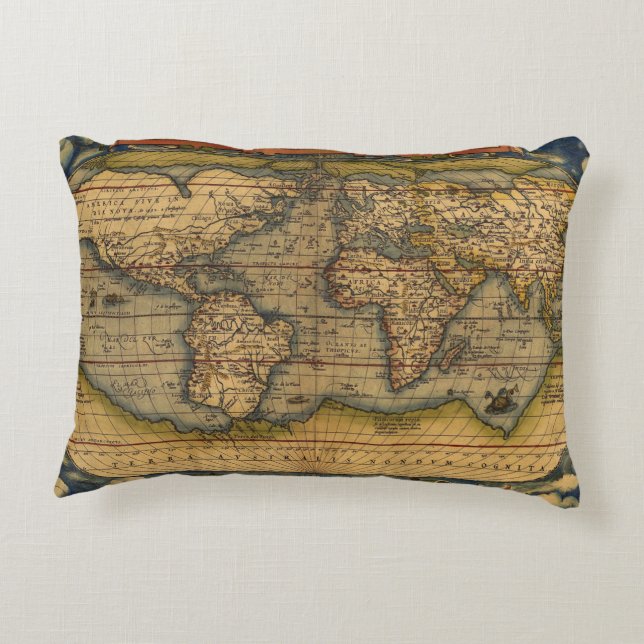 Ortelius 1570 Världskarta: Antik Kartografi Prydnadskudde (Baksidan)