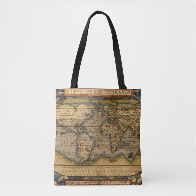 Ortelius 1570 Världskarta: Antik Kartografi Tygkasse (Framsida)