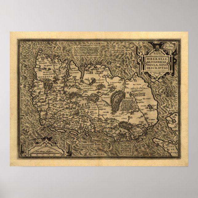 Ortelius" Karta i Irland (1598) Poster (Framsidan)