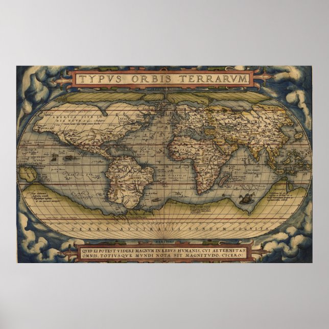 Ortelius World Map Circa 1590 Poster (Framsidan)