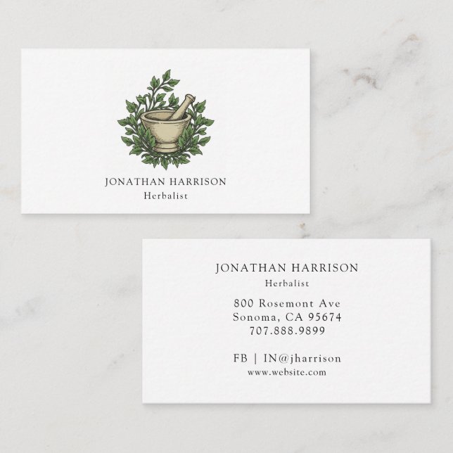 Örter av Herbalist Illustrated Mortar Pestle Visitkort (Fram/baksida)