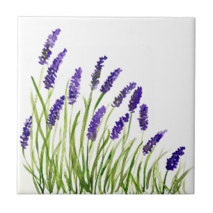 Örter av lavender-blommor, rustik lila vattenfärg kakelplatta