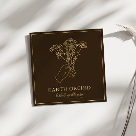 Örter + Blommigt Apothecary Guld & Brown Fyrkantigt Visitkort
