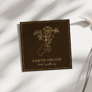 Örter + Blommigt Apothecary Guld & Brown Fyrkantigt Visitkort