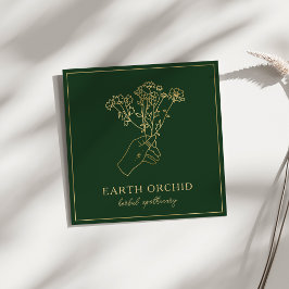 Örter + Blommigt Apothecary Guld & Grönt Fyrkantigt Visitkort