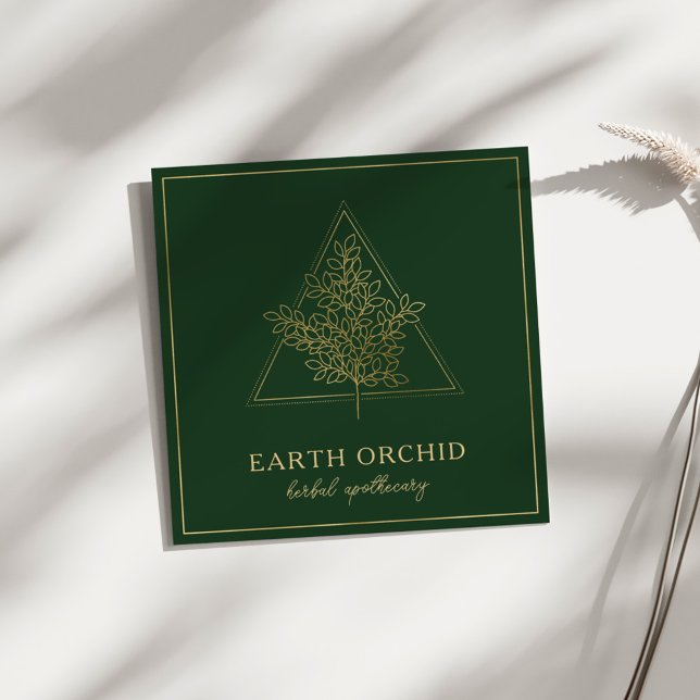 Örter + Blommigt Apothecary Guld & Grönt Fyrkantigt Visitkort (Skapare uppladdad)