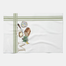 Örter för Grönt av monogram  för boskapskökort Kökshandduk