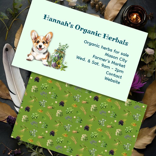 Örter Herbalist Healing Botanicals Corgi Visitkort (Skapare uppladdad)