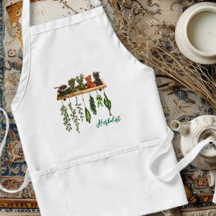 Örter Herbalist White Bib Apron Pockets Förkläde