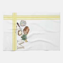 Örter i Monogram Farmhouse Kitchen Towel Guld Rand Kökshandduk