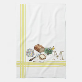 Örter i Monogram Farmhouse Kitchen Towel Guld Rand Kökshandduk