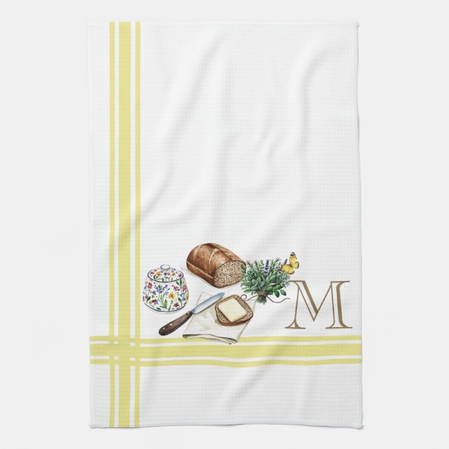 Örter i Monogram Farmhouse Kitchen Towel Guld Rand Kökshandduk (Vertikal)