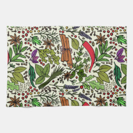 Örter- och kryddpunktsillustration kökshandduk