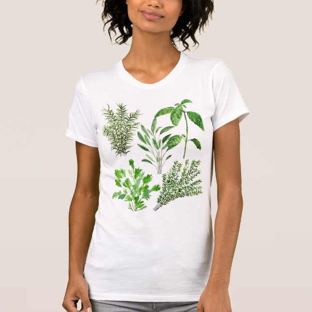 Örter Rosemary Sage Thyme Mint Parsley Kitchen T Shirt (Framsida)