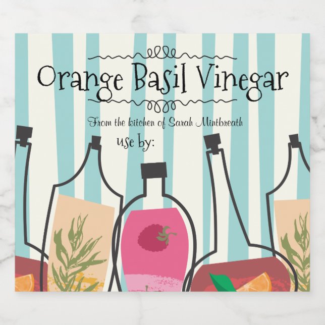 Örter: Smaksatt vinäger med inredningsetikett Spritflaskor Etikett (Enkel etikett)