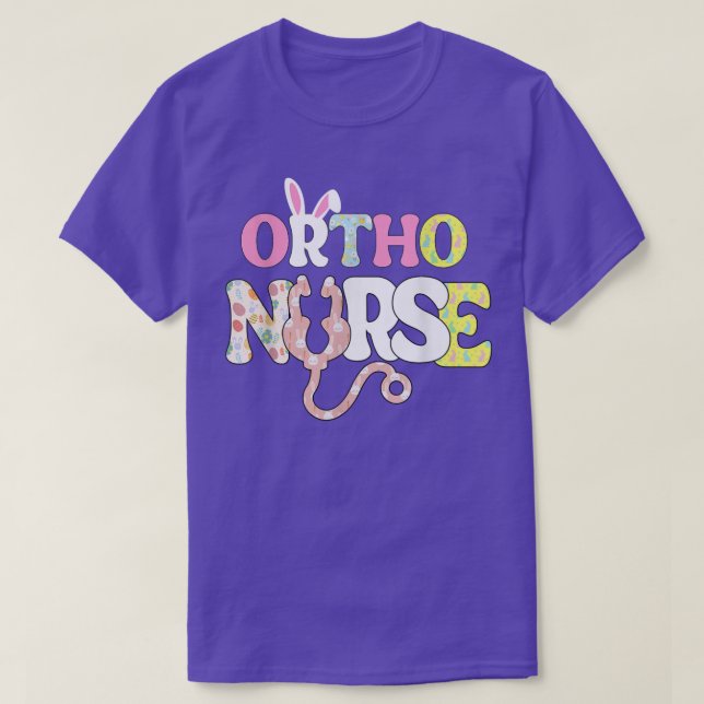 Ortho Nurse Life Stethoscope SCrub Cute Bunny Eggs T Shirt (Design framsida)