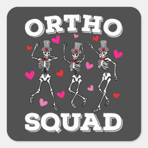 Ortho Squad Dancing Skeleton Valentine Fyrkantigt Klistermärke