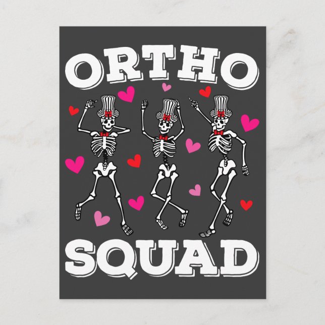 Ortho Squad Dansande Skelett Alla Hjärtans Dag Vykort (Framsida)