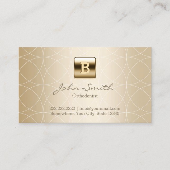 Orthodontist Luxury Guld Monogram Visitkort (Framsida)