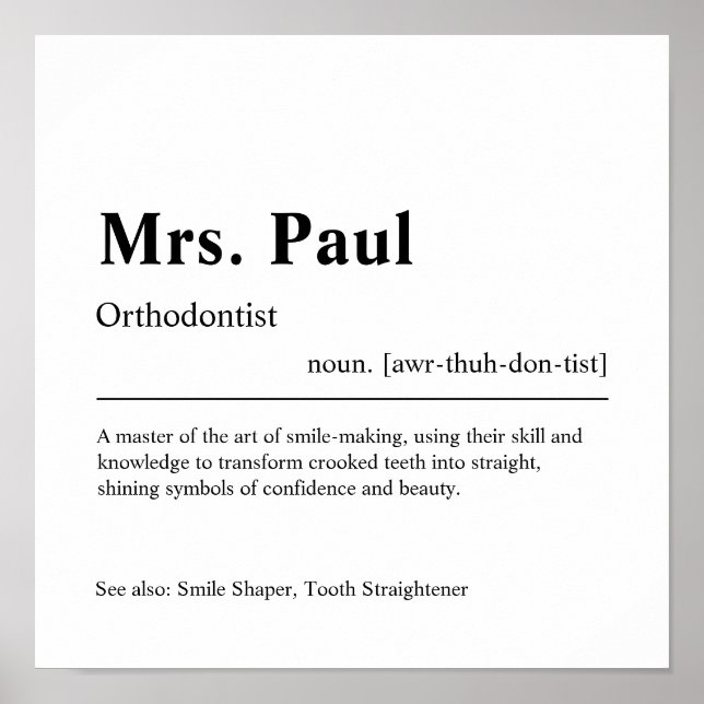 Orthodontist Personlig Gift Poster (Framsidan)