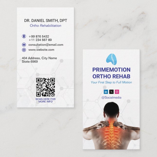 Orthopedic Rehab Clinic | Modern White Visitkort (Fram/baksida)
