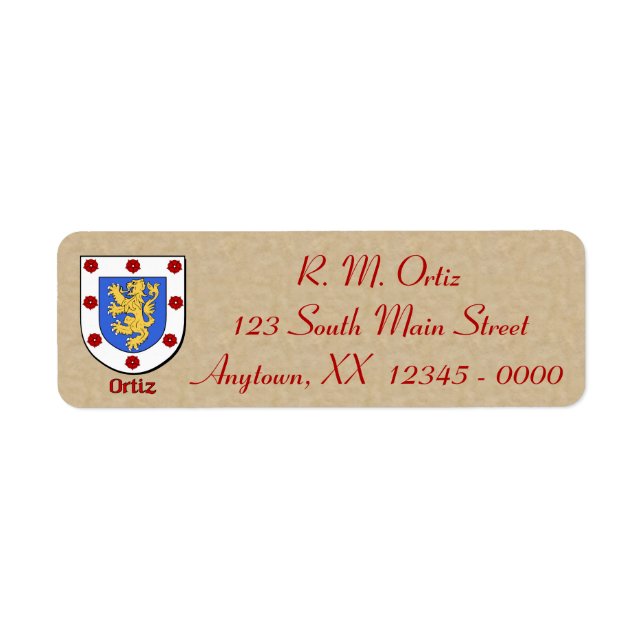 Ortiz Heraldic Shield Returadress Etikett (Framsidan)