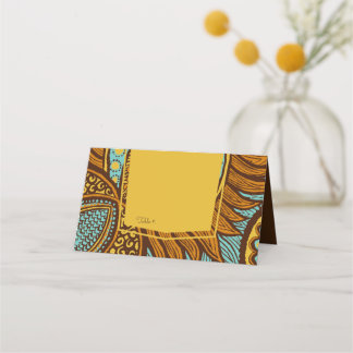 Ortkort för afrikanska Ankara Teal Guld Blommigt B Placeringskort