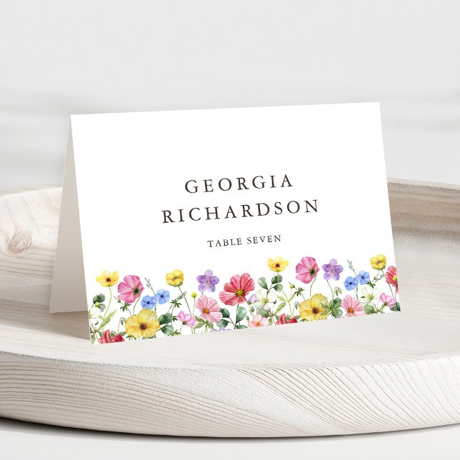 Ortkort för Wildblomma Rustic Chic Bröllop Boho Bordsnummer (Wildflower Rustic Chic Floral Boho Country Wedding guest name place card)