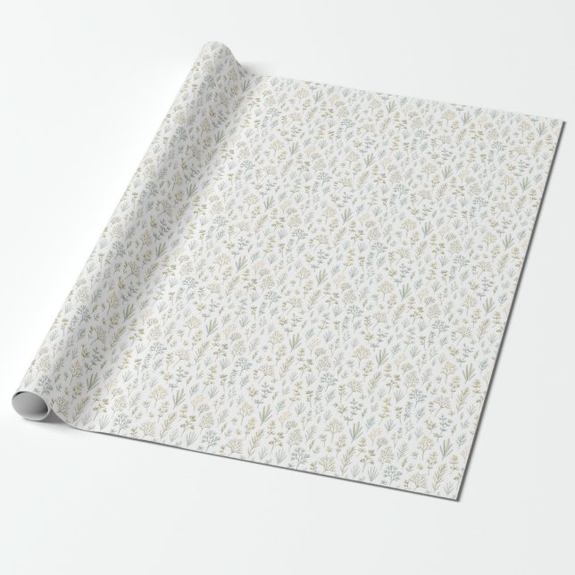 Örtkvistar Mikro Botaniskt Upprepande Mönster Presentpapper (Utrullad)