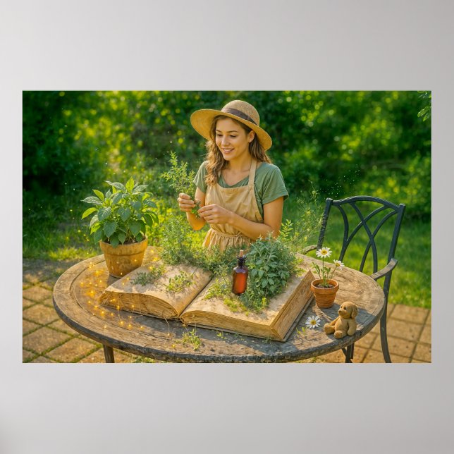 Örtlig visdom från en gammal botanisk bok poster (Framsidan)