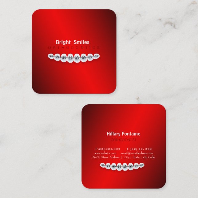 Ortodontist Orthodontic Dentist Affärskort Fyrkantigt Visitkort (Fram/baksida)