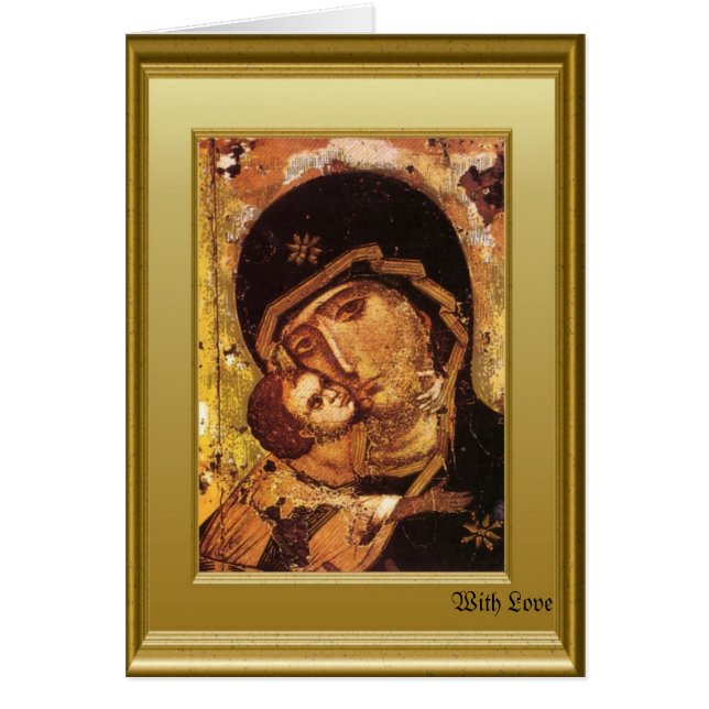 Ortodox ikon av den jungfruliga Maryen och Hälsningskort (Framsidan)