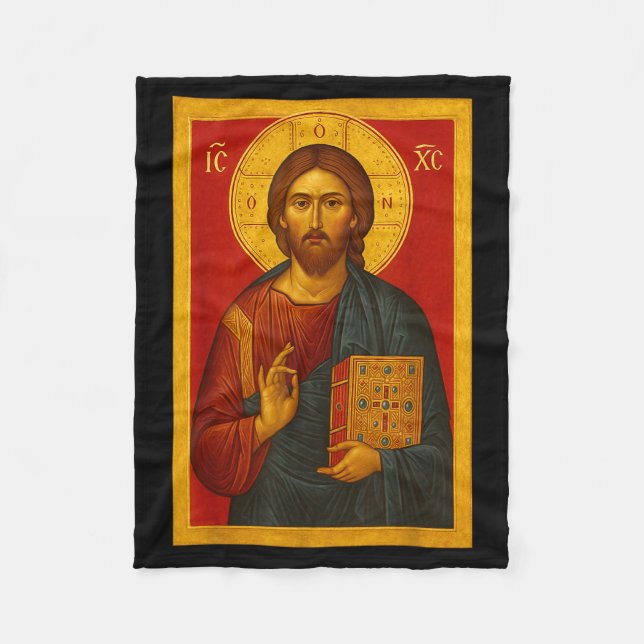 Ortodox ikon av Jesus Kristus Pantokrator  Fleecefilt (Framsidan)