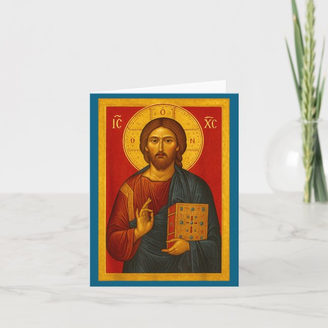 Ortodox ikon av Jesus Kristus Pantokrator  Kort (Framsida)