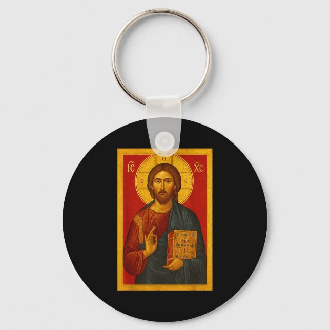 Ortodox ikon av Jesus Kristus Pantokrator  Nyckelring (Framsida)