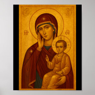 Ortodox ikon av Theotokos och Jesusbarnet Kristus Poster