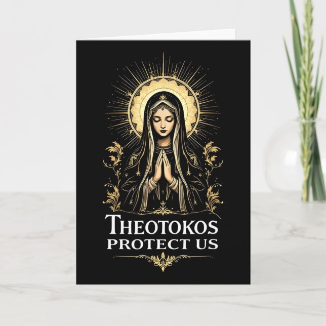 Ortodox kristen Heliga Maria Theotokos Skydda Oss  Kort (Framsida)