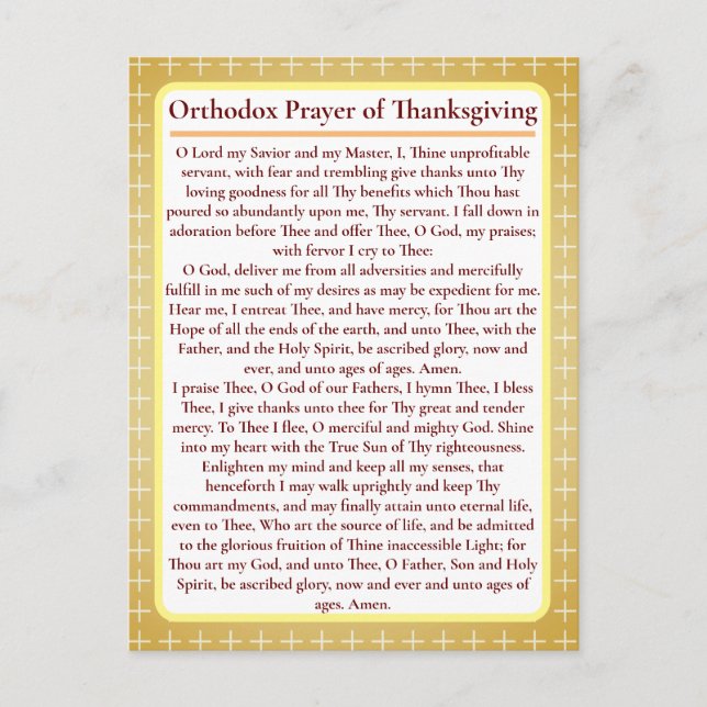 Ortodox Prayer av Thanksgiving-kort Vykort (Framsida)