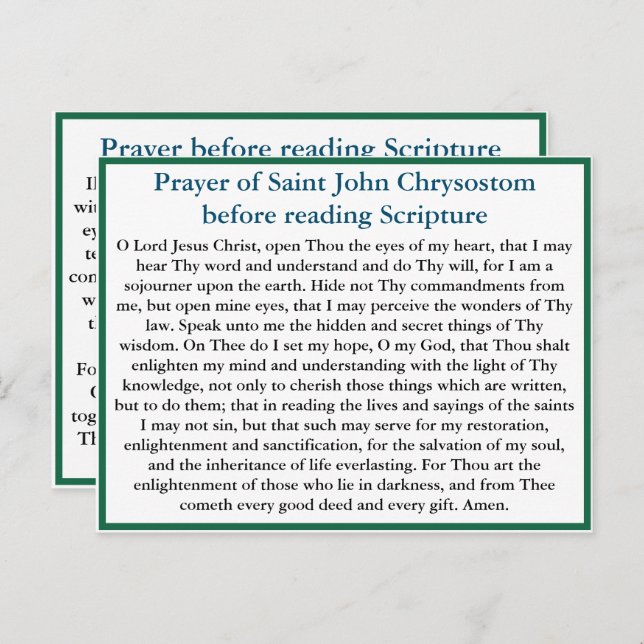 Ortodoxt bön före läsning av skriptkort vykort (Fram/baksida)