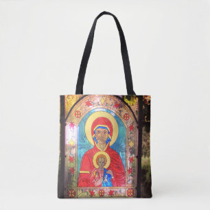Ortodoxt fastkedjat glas Mor Mary, Jesus Tote Tygkasse