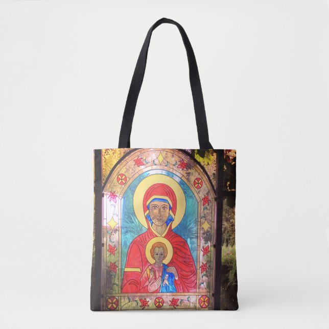 Ortodoxt fastkedjat glas Mor Mary, Jesus Tote Tygkasse (Framsida)