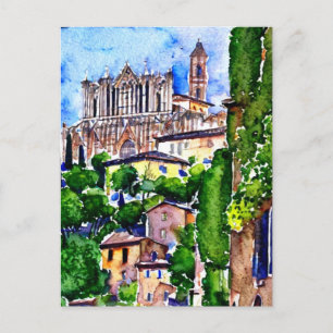Orvieto, Italien , Akvarellmålning Vykort