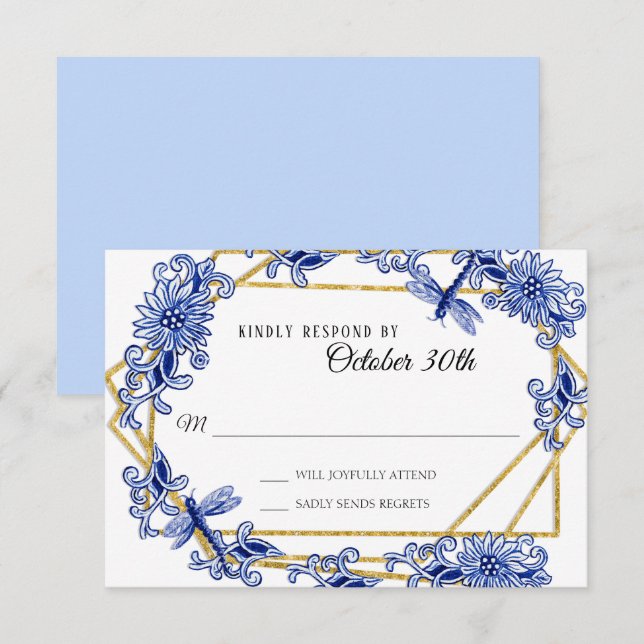 OSA Asian Influence Himlar Blue Blommigt Watercolo Inbjudningar (Fram/baksida)