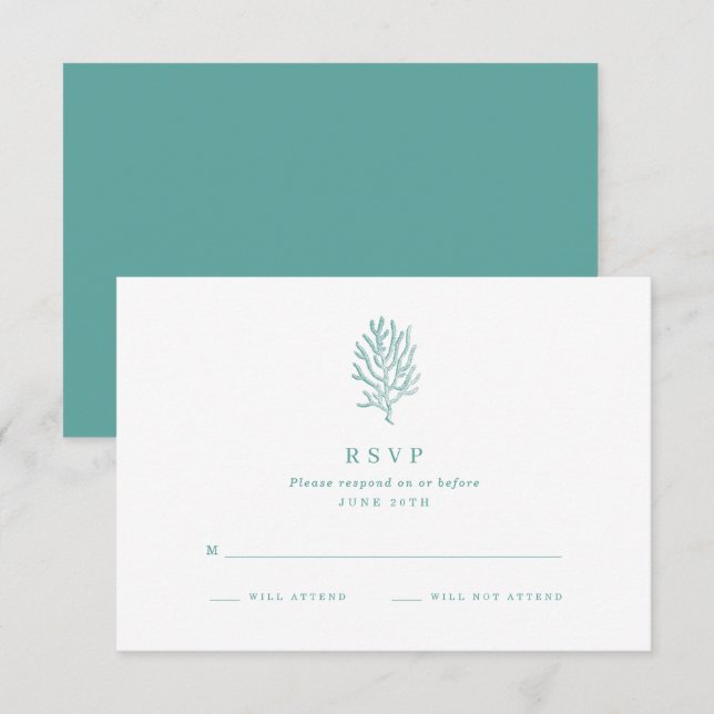 Osa av Beach Wedding Teal Coastal Coral Kort (Fram/baksida)
