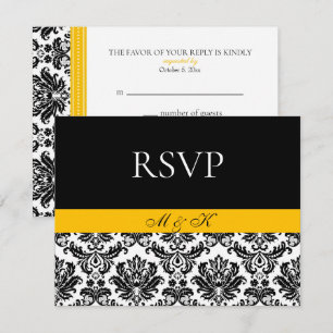 Osa av Black White Gult Damask Kort