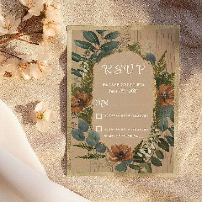Osa av blommigt av botaniska skogar inbjudningar (Botanical rustic woodland floral RSVP )