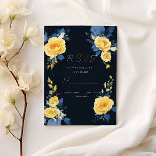 Osa av Butterkopps gult navy blue boho blommigt Inbjudningar