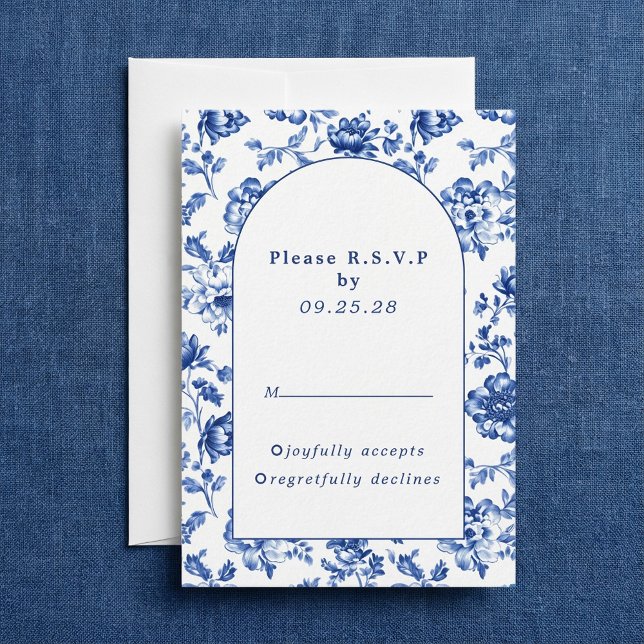 Osa av DelSoftware-Inspired Blue Blommigt Arch-sva Kort (Delftware-Inspired Blue Floral arch response rsvp)