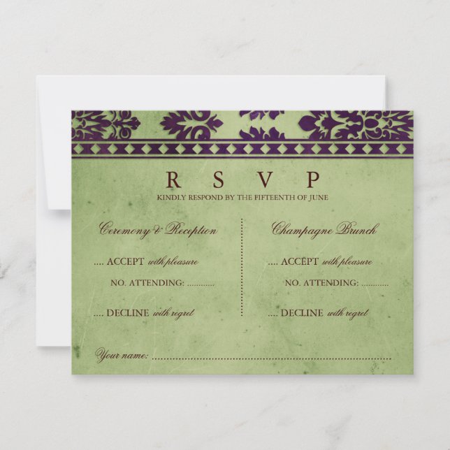 Osa av Dubblan Eggplant Olive Damask Snöre Bröllop (Framsida)
